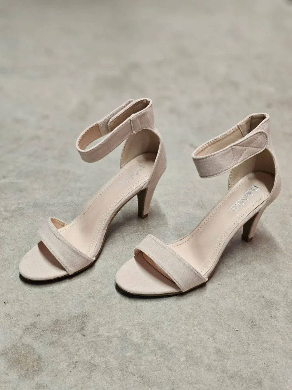 Taupe Suede Open-Toe Heels With Ankle Strap Bella Marie Brand